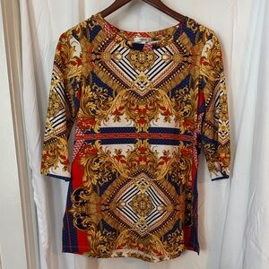 Tyler Boe Red and Gold Patterned Blouse